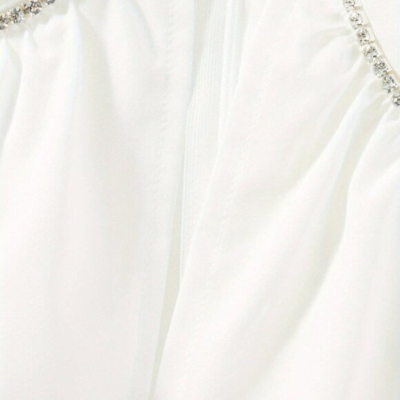 White Casual Women's Spaghetti Strap Rhinestone Cutout Mini A-Line Dress - Picture 2 of 10